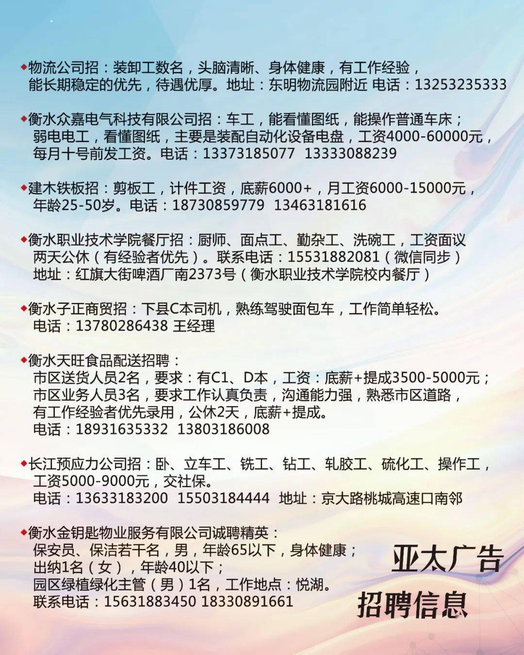 涞水人才市场最新职位发布