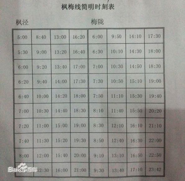 枫梅专线最新时刻表发布，敬请关注最新班车运行时间表